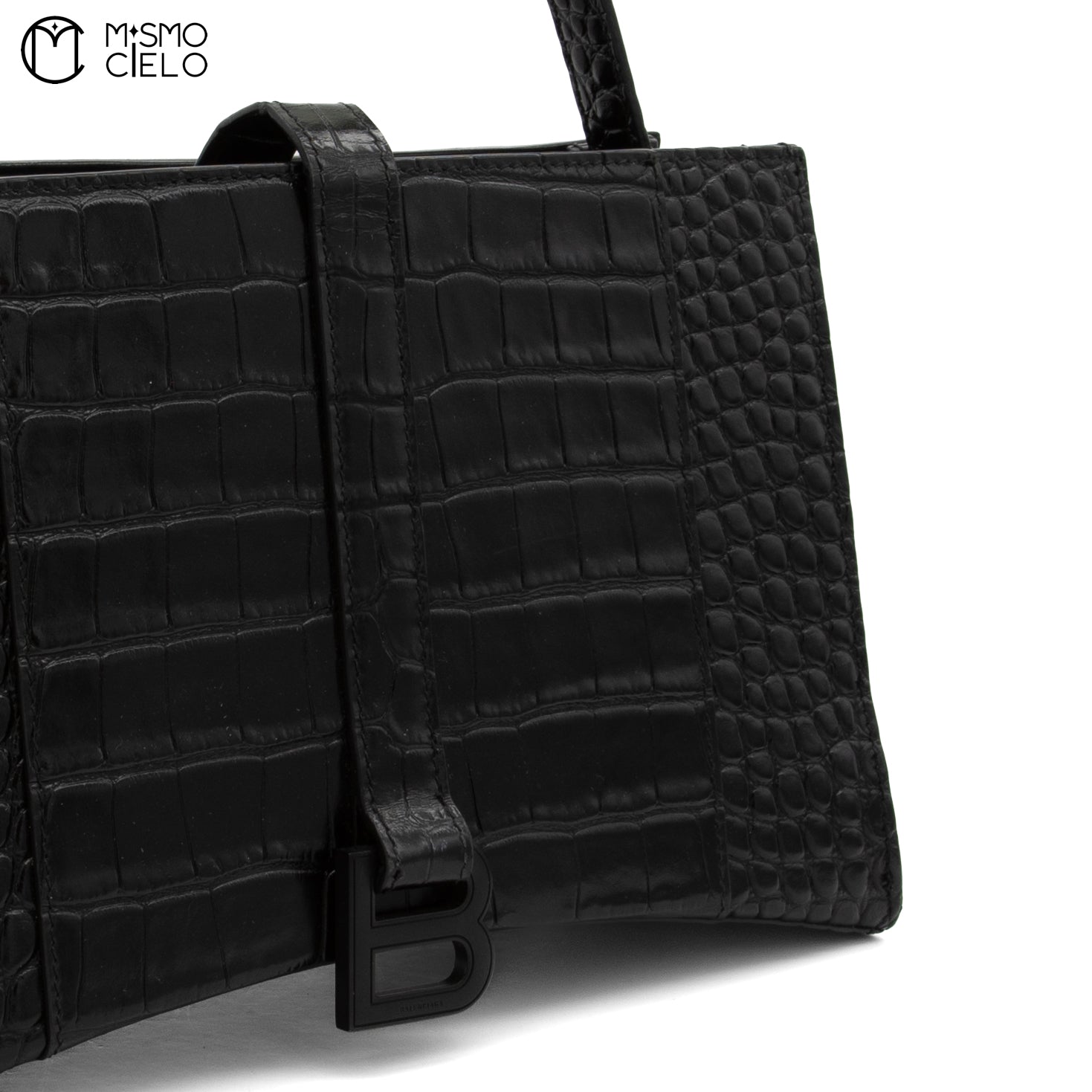 BALENCIAGA Hourglass Crocodile Embossed Handbag