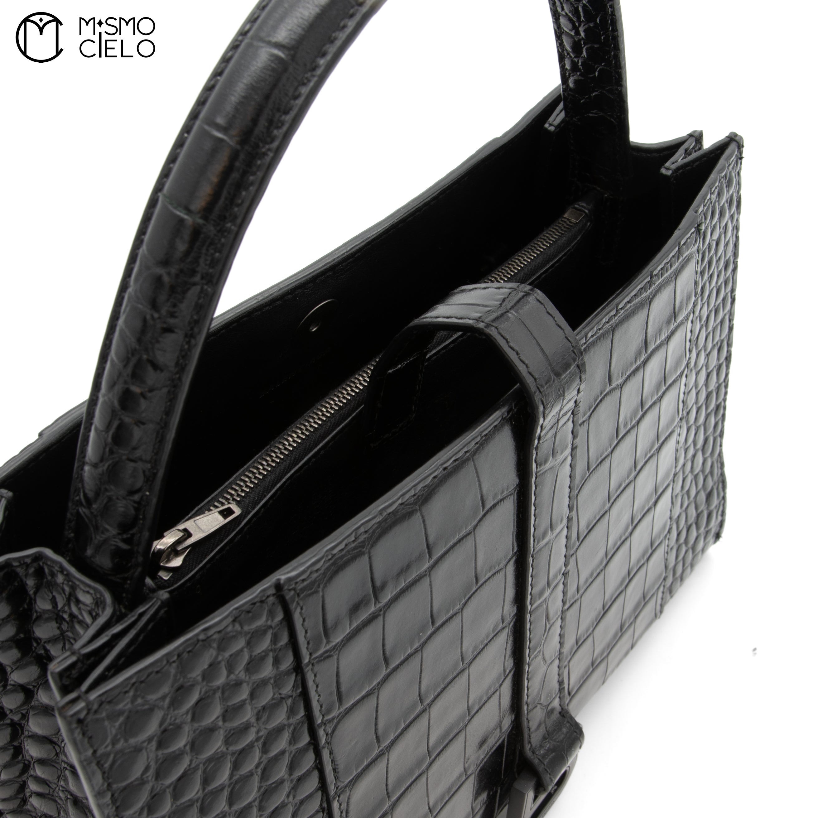 BALENCIAGA Hourglass Crocodile Embossed Handbag