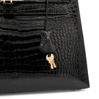 Kelly 32 Noir Crocodile Handbag W Engraved w/ Strap