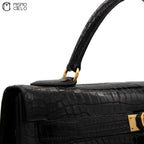 Kelly 32 Noir Crocodile Handbag W Engraved w/ Strap