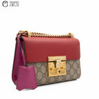 GG Monogram Canvas Red and Pink Leather Padlock Handbag with Chain