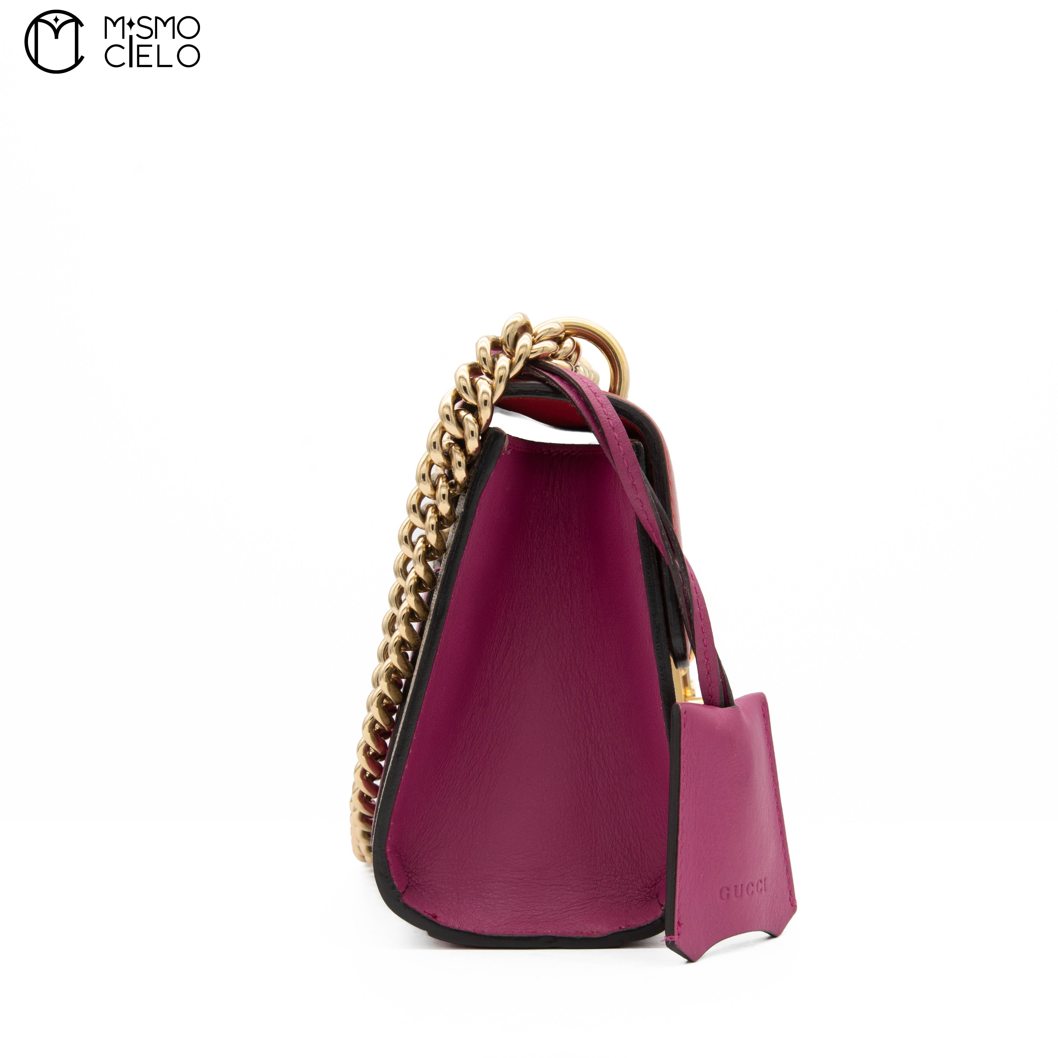 GG Monogram Canvas Red and Pink Leather Padlock Handbag with Chain