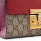 GG Monogram Canvas Red and Pink Leather Padlock Handbag with Chain