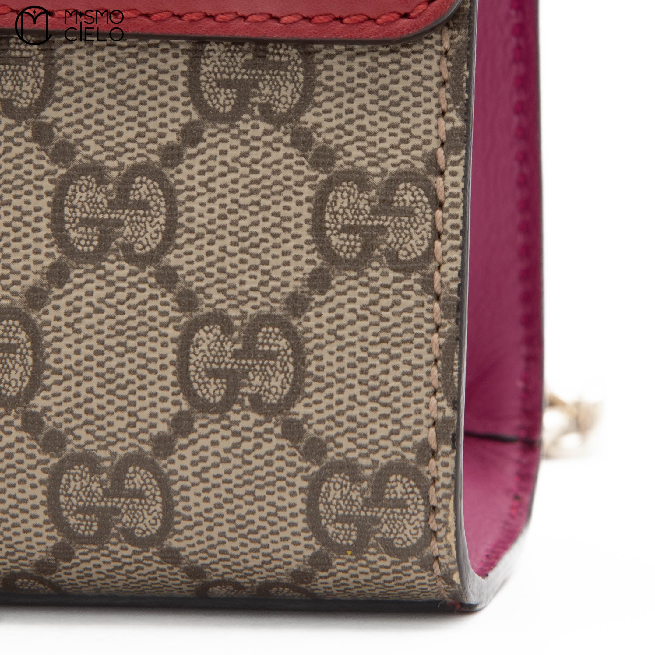 GG Monogram Canvas Red and Pink Leather Padlock Handbag with Chain