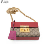GG Monogram Canvas Red and Pink Leather Padlock Handbag with Chain