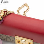 GG Monogram Canvas Red and Pink Leather Padlock Handbag with Chain