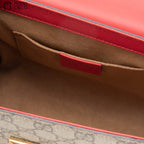GG Monogram Canvas Red and Pink Leather Padlock Handbag with Chain