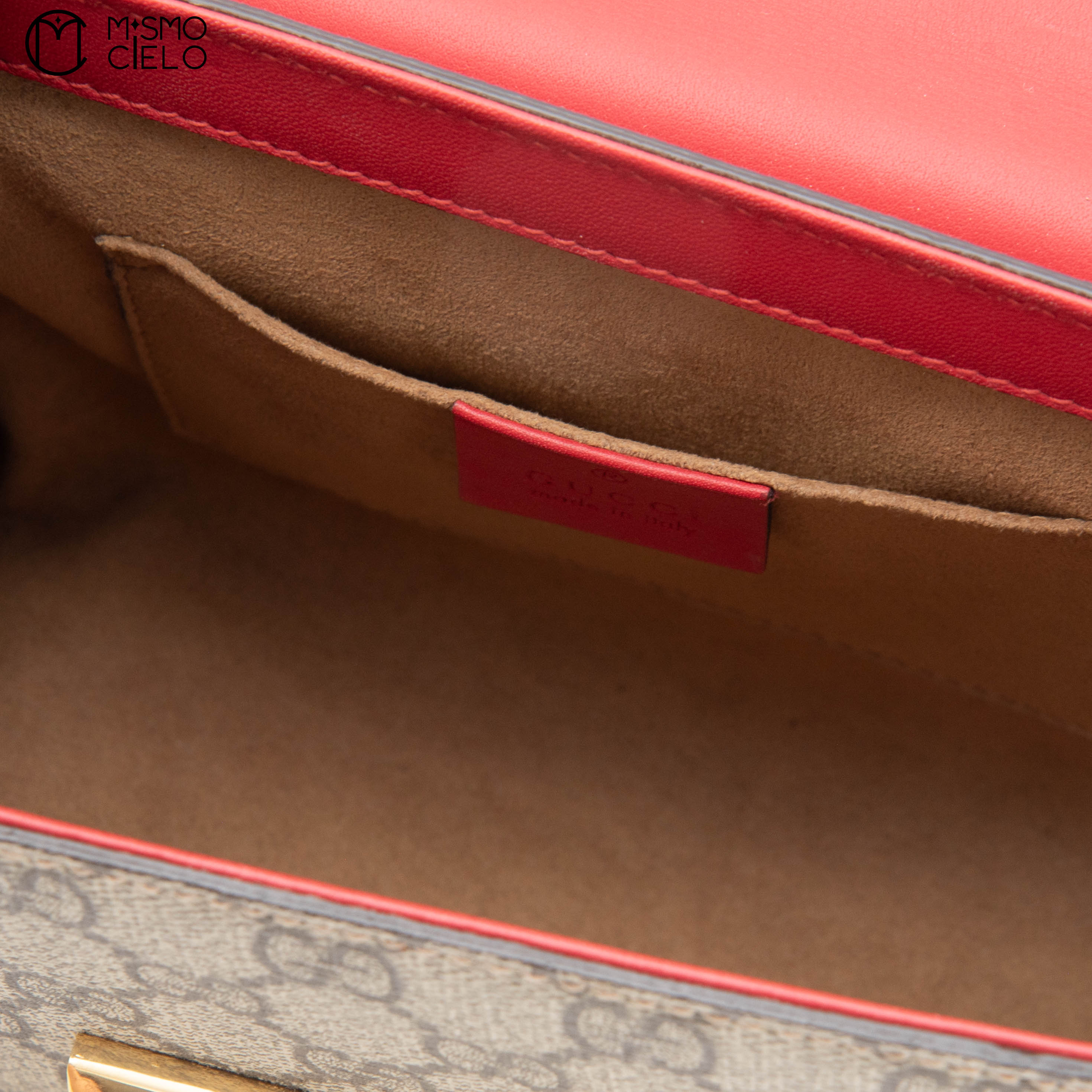 GG Monogram Canvas Red and Pink Leather Padlock Handbag with Chain
