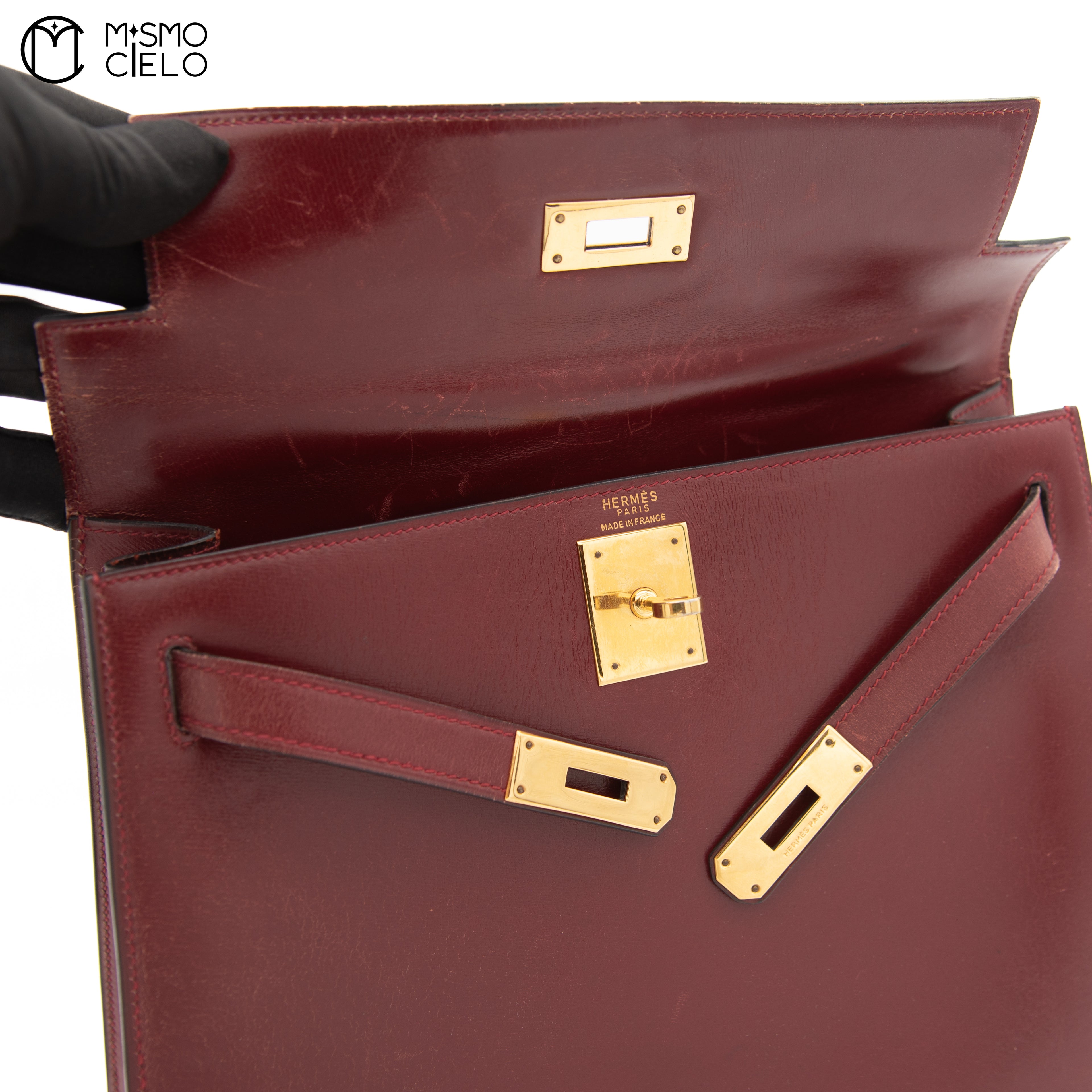 Kelly 28 Box Calf Rouge Ash