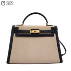 Kelly 32 Box Calf Toile Navy Strap