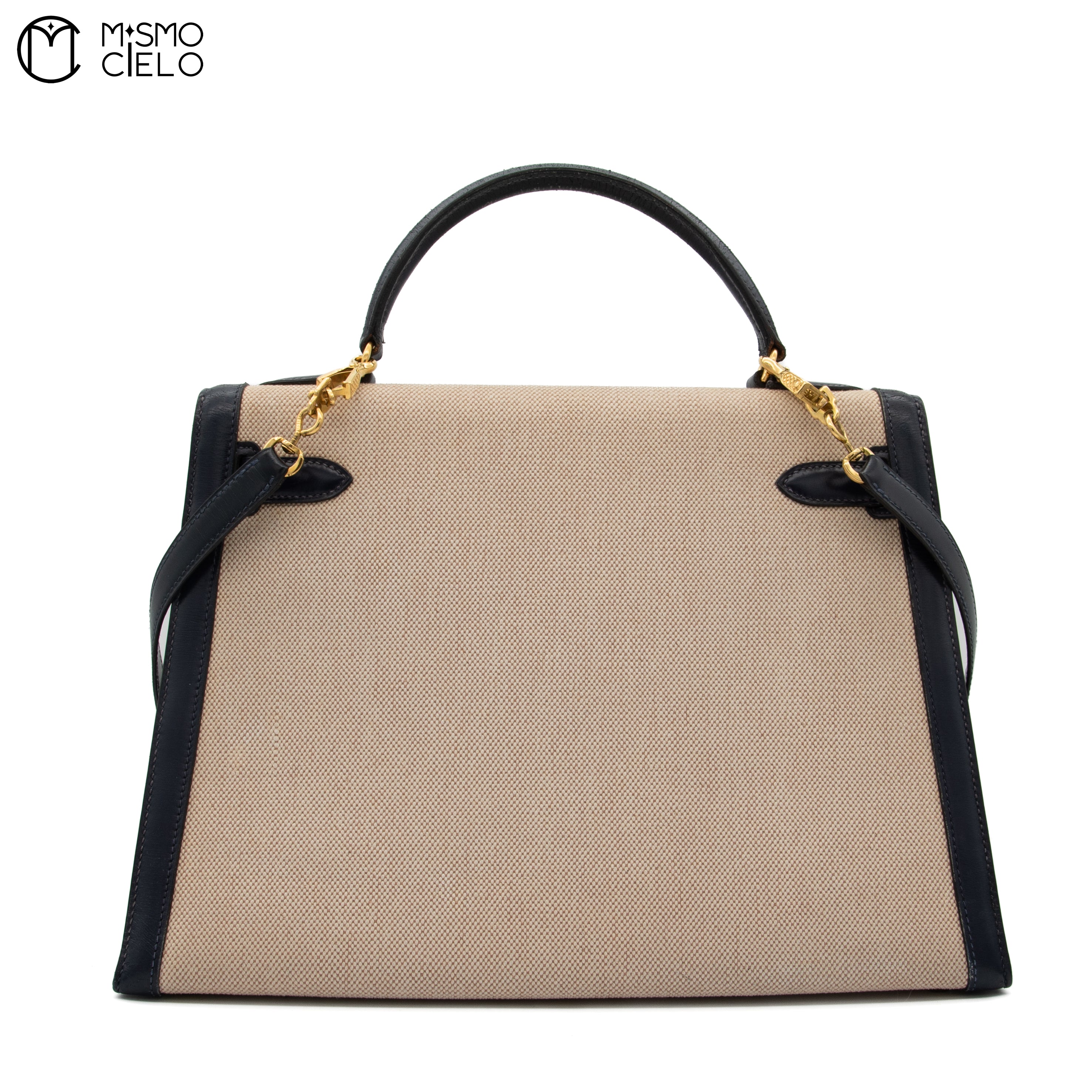 Kelly 32 Box Calf Toile Navy Strap