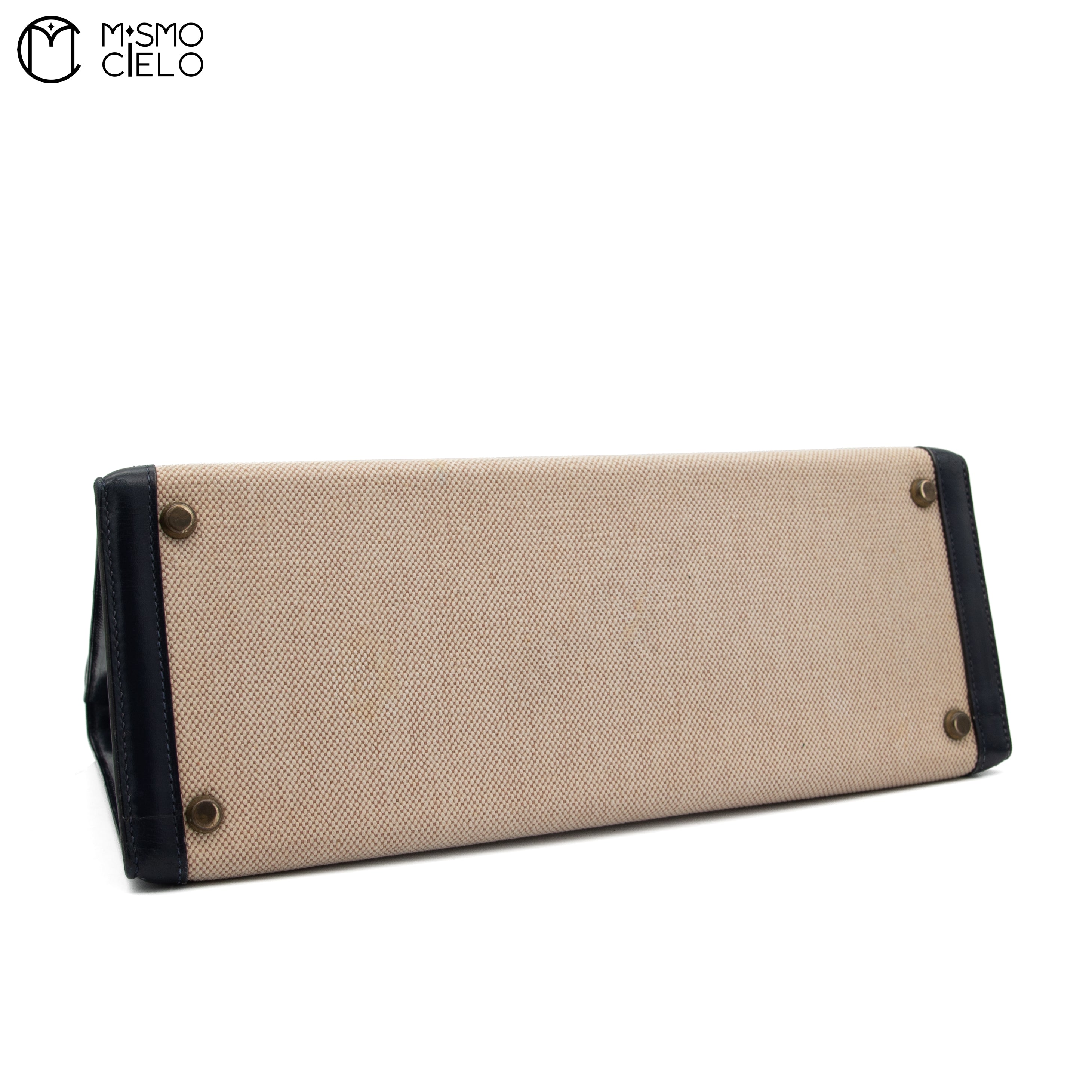 Kelly 32 Box Calf Toile Navy Strap