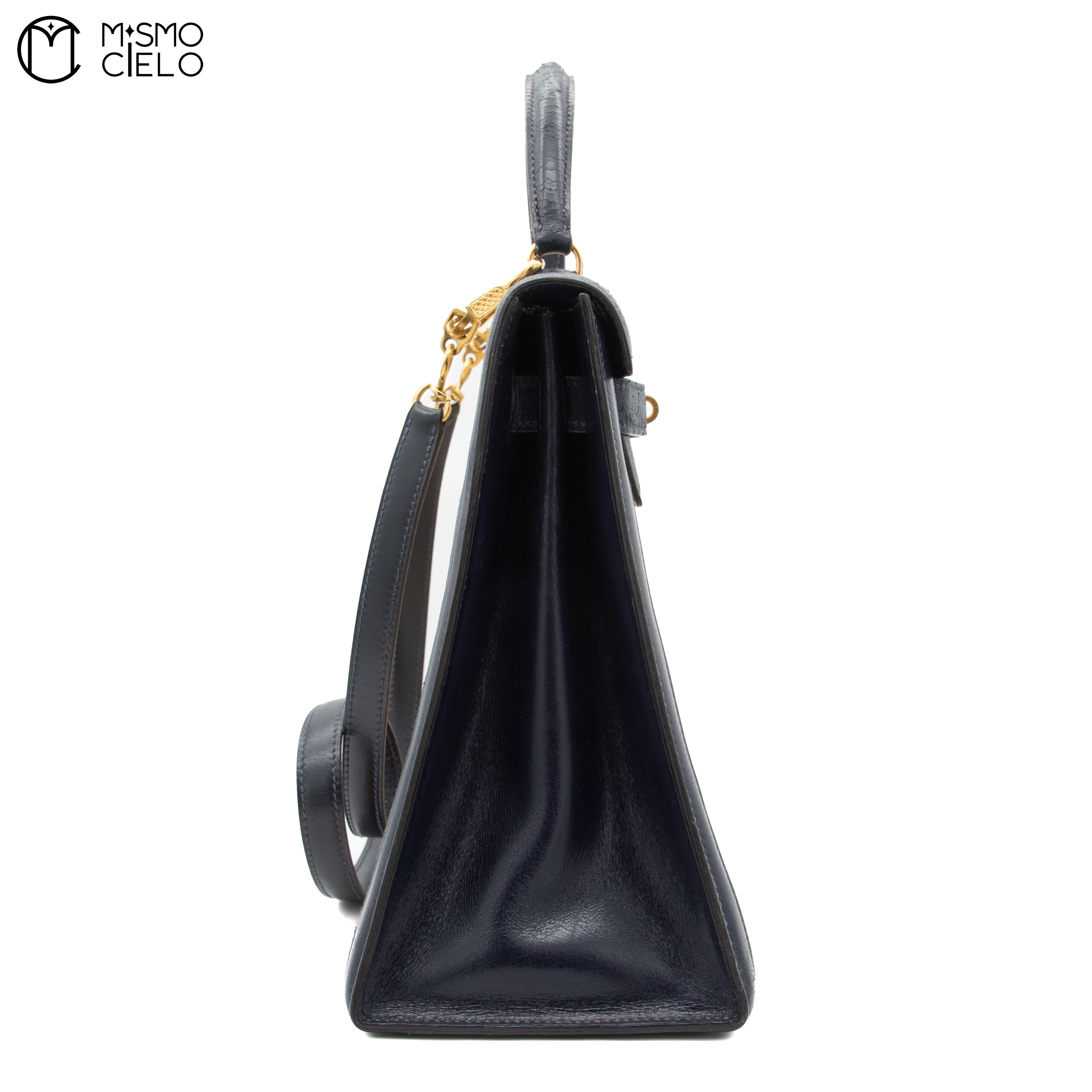 Kelly 32 Box Calf Toile Navy Strap