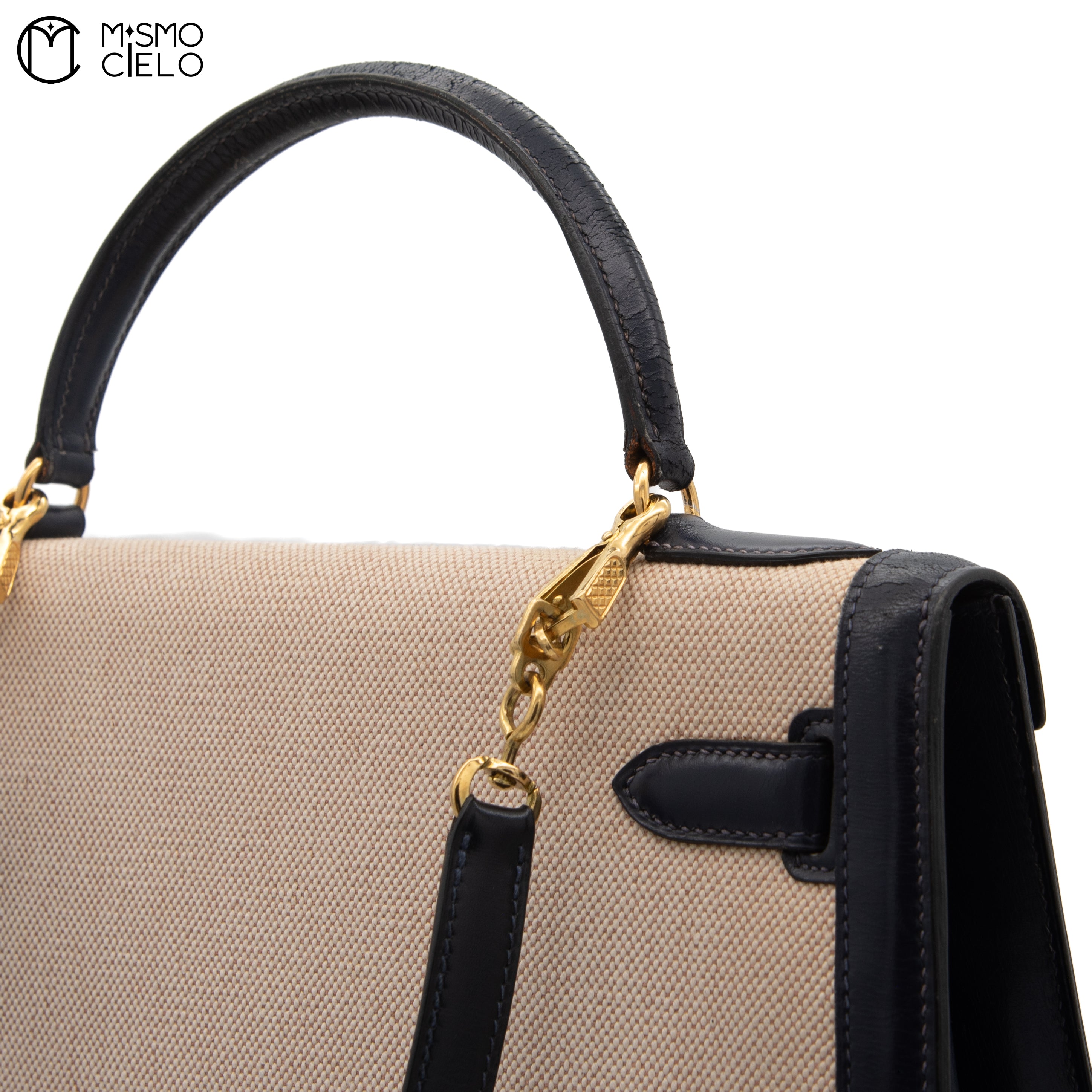 Kelly 32 Box Calf Toile Navy Strap