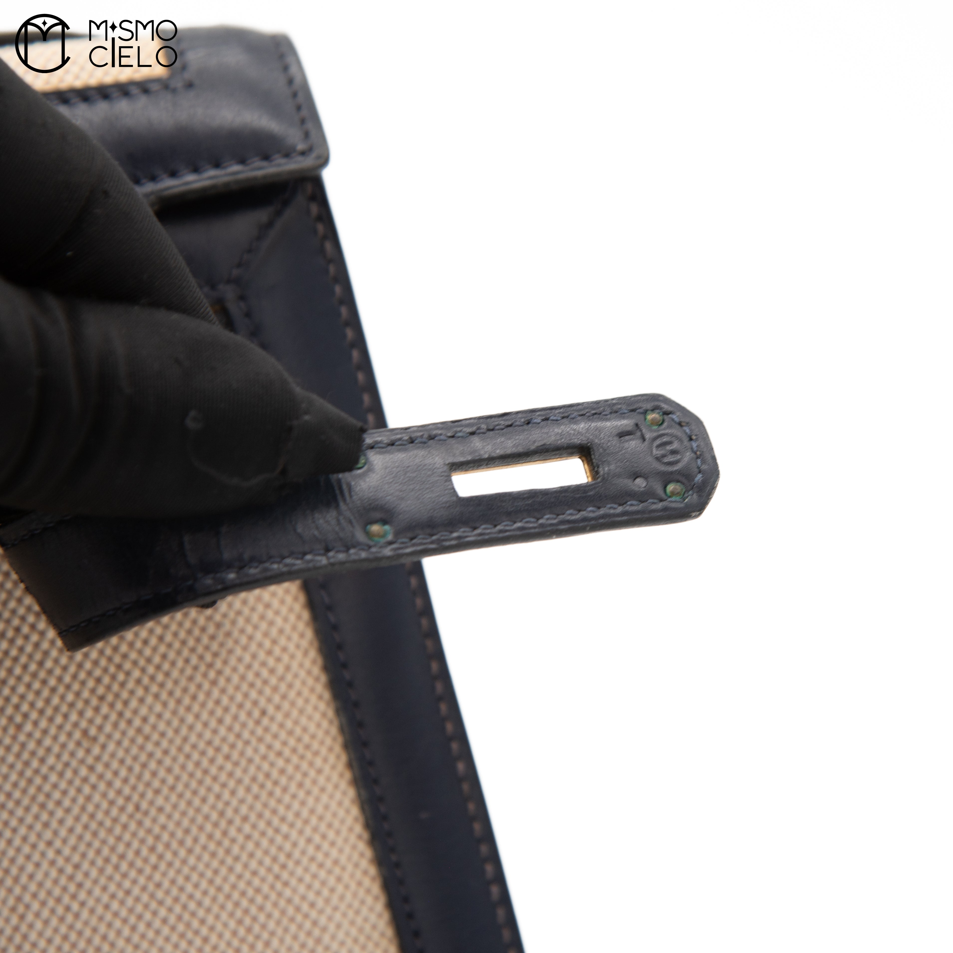 Kelly 32 Box Calf Toile Navy Strap