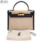 Kelly 32 Box Calf Toile Navy Strap