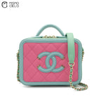 Matelasse 2WAY Handbag Caviar Skin Pink and Green