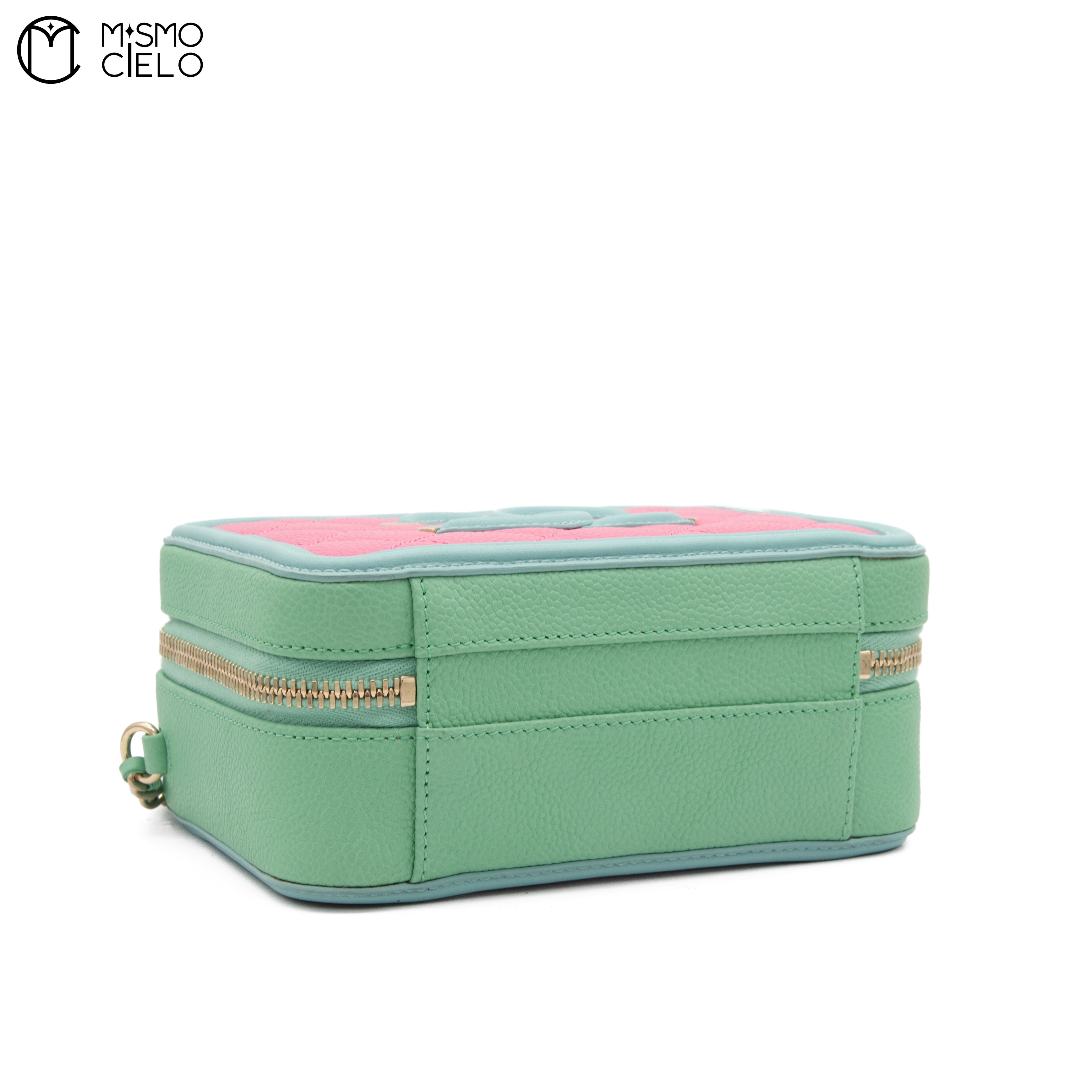 Matelasse 2WAY Handbag Caviar Skin Pink and Green