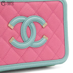 Matelasse 2WAY Handbag Caviar Skin Pink and Green