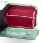 Matelasse 2WAY Handbag Caviar Skin Pink and Green