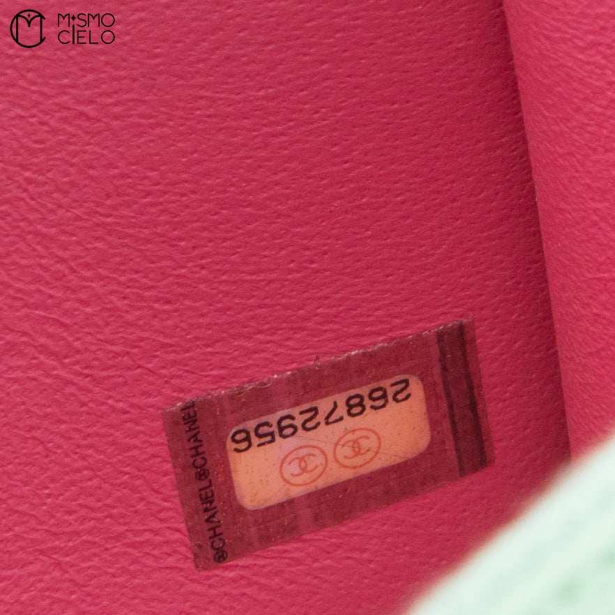 Matelasse 2WAY Handbag Caviar Skin Pink and Green