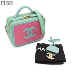 Matelasse 2WAY Handbag Caviar Skin Pink and Green