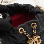 Matelasse Lambskin Drawstring Pearl Chain Pouch