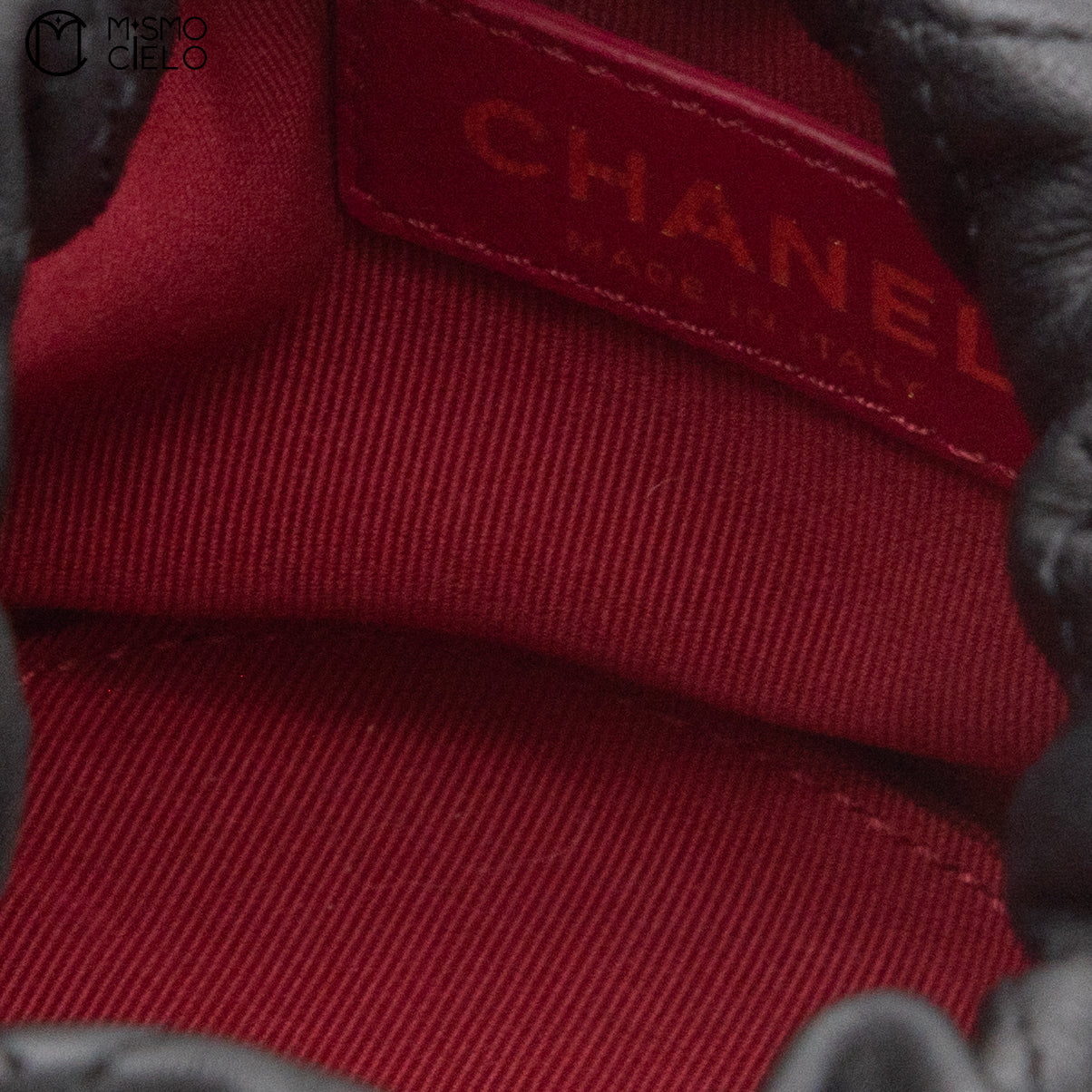 Matelasse Lambskin Drawstring Pearl Chain Pouch