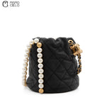 Matelasse Lambskin Drawstring Pearl Chain Pouch