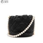 Matelasse Lambskin Drawstring Pearl Chain Pouch