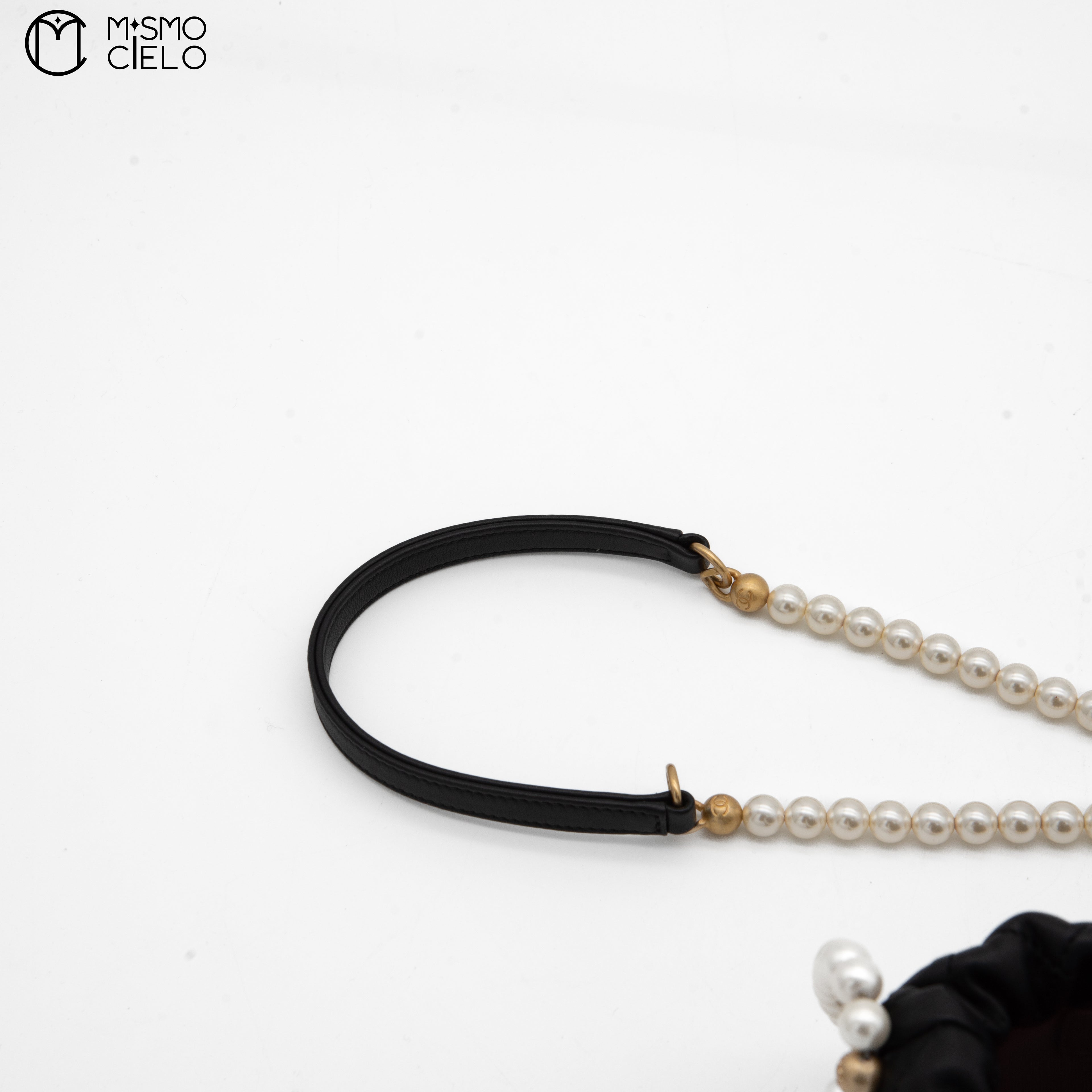 Matelasse Lambskin Drawstring Pearl Chain Pouch