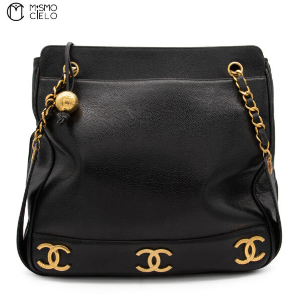 Caviar Skin Triple Coco chain Tote Bag and Ball Charm