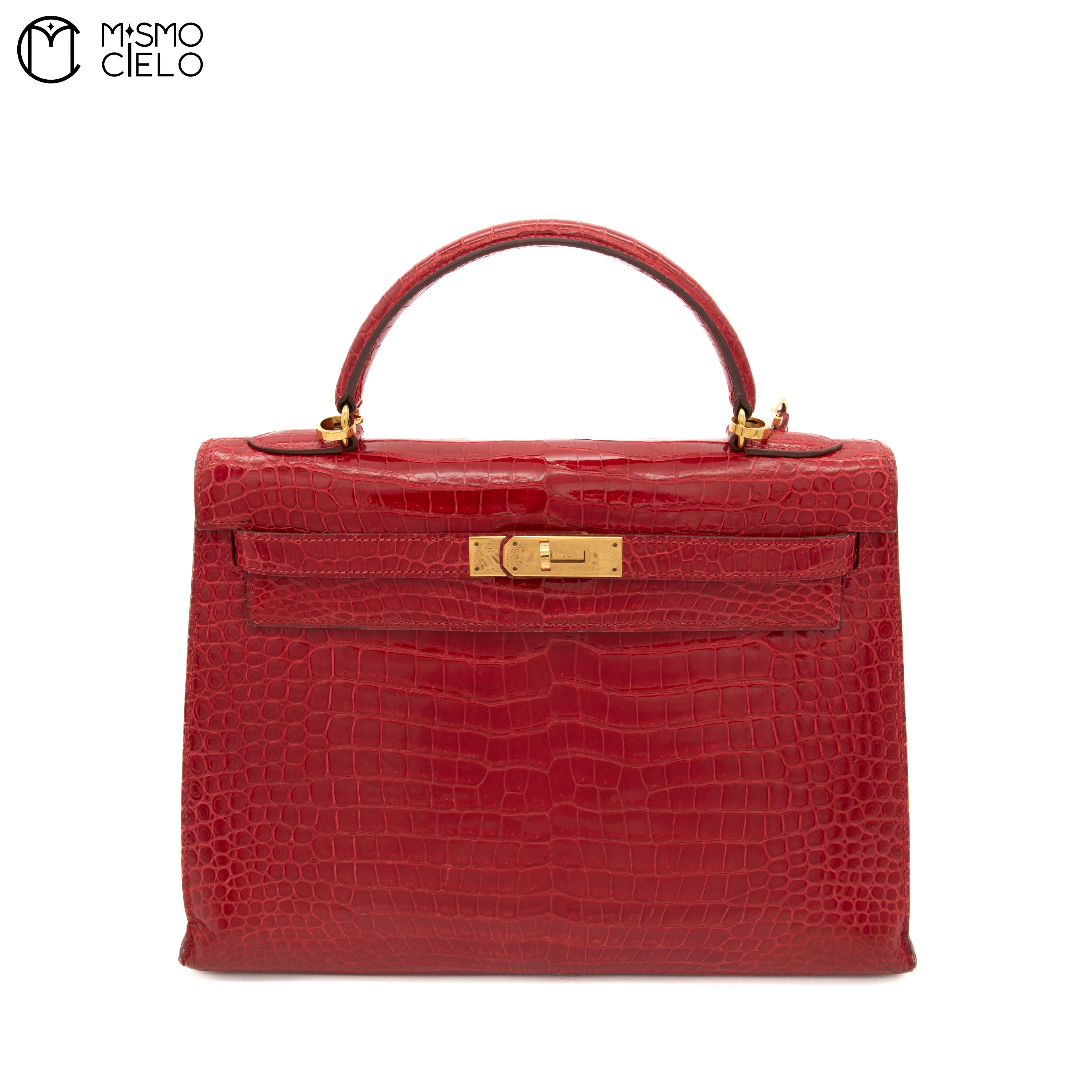 Kelly 32 Porosus Red Blaze and Gold Metallic Crocodile Bag O Y series (Authenticated)