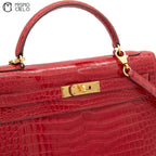 Kelly 32 Porosus Red Blaze and Gold Metallic Crocodile Bag O Y series (Authenticated)