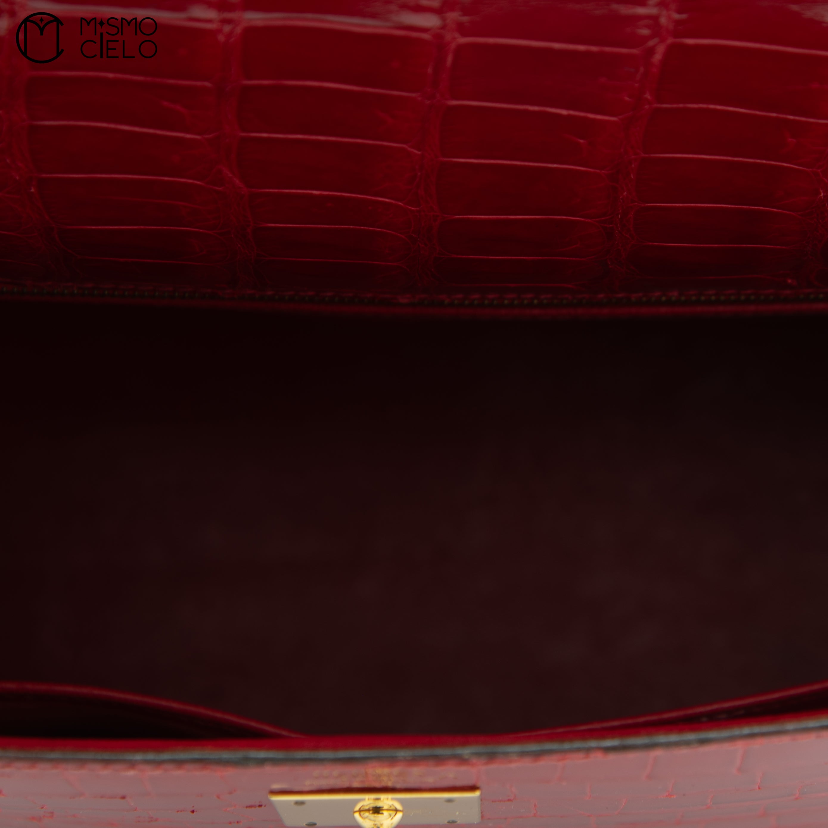 Kelly 32 Porosus Red Blaze and Gold Metallic Crocodile Bag O Y series (Authenticated)