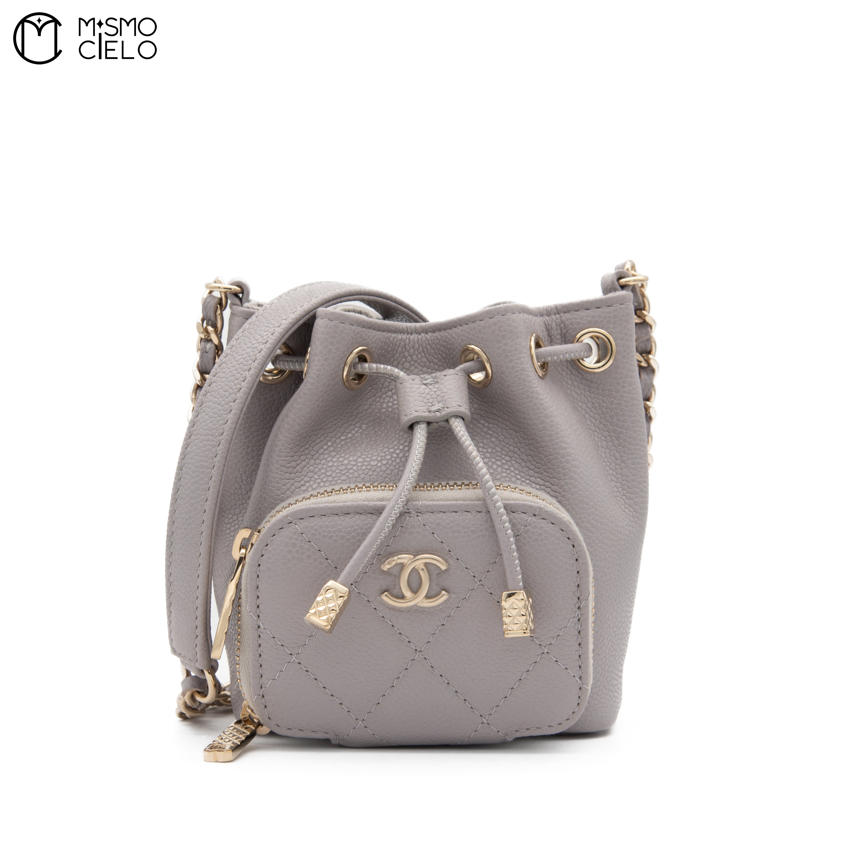 Leather Drawstring Grey Bucket Pouch