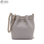 Leather Drawstring Grey Bucket Pouch