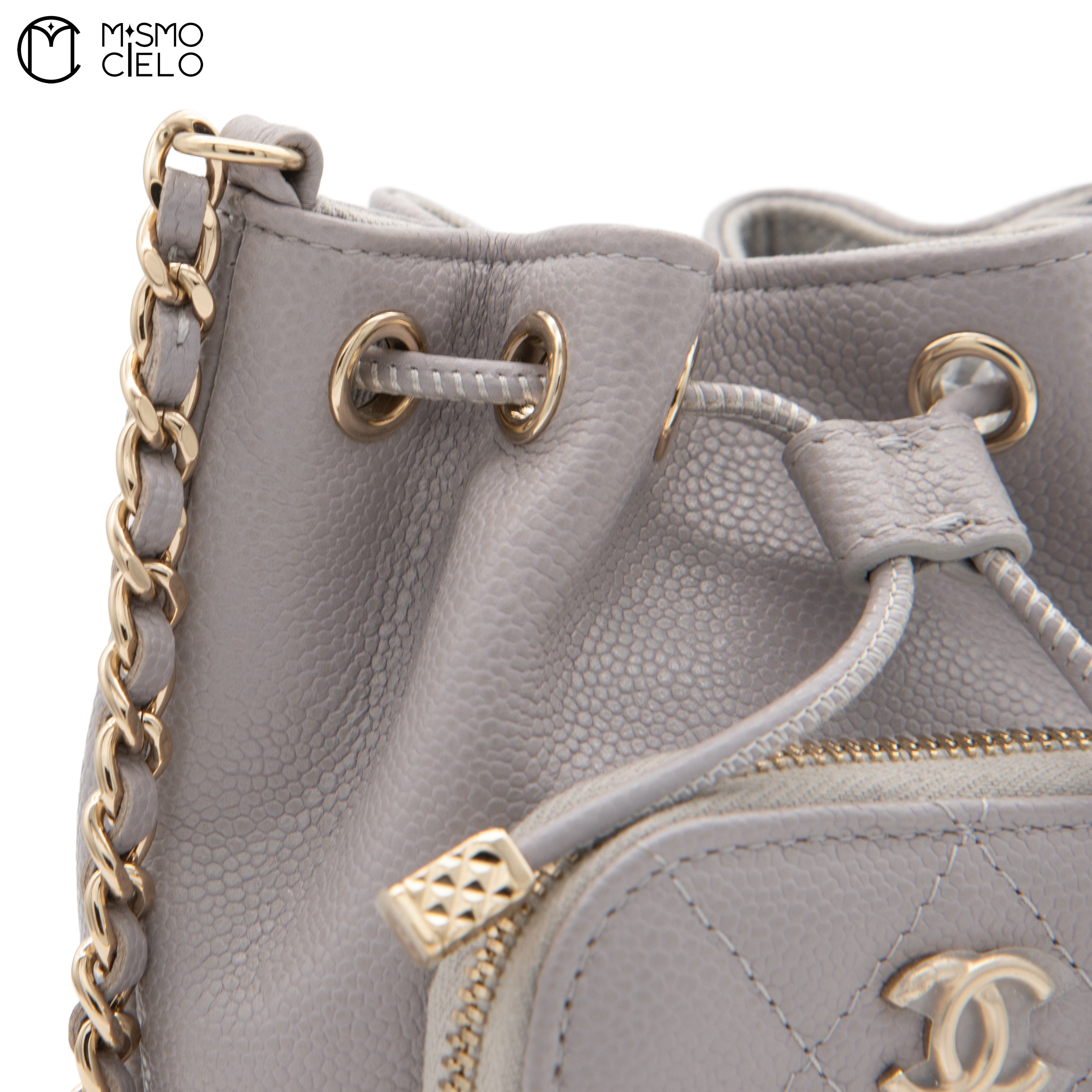 Leather Drawstring Grey Bucket Pouch