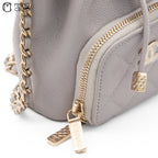 Leather Drawstring Grey Bucket Pouch