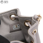 Leather Drawstring Grey Bucket Pouch