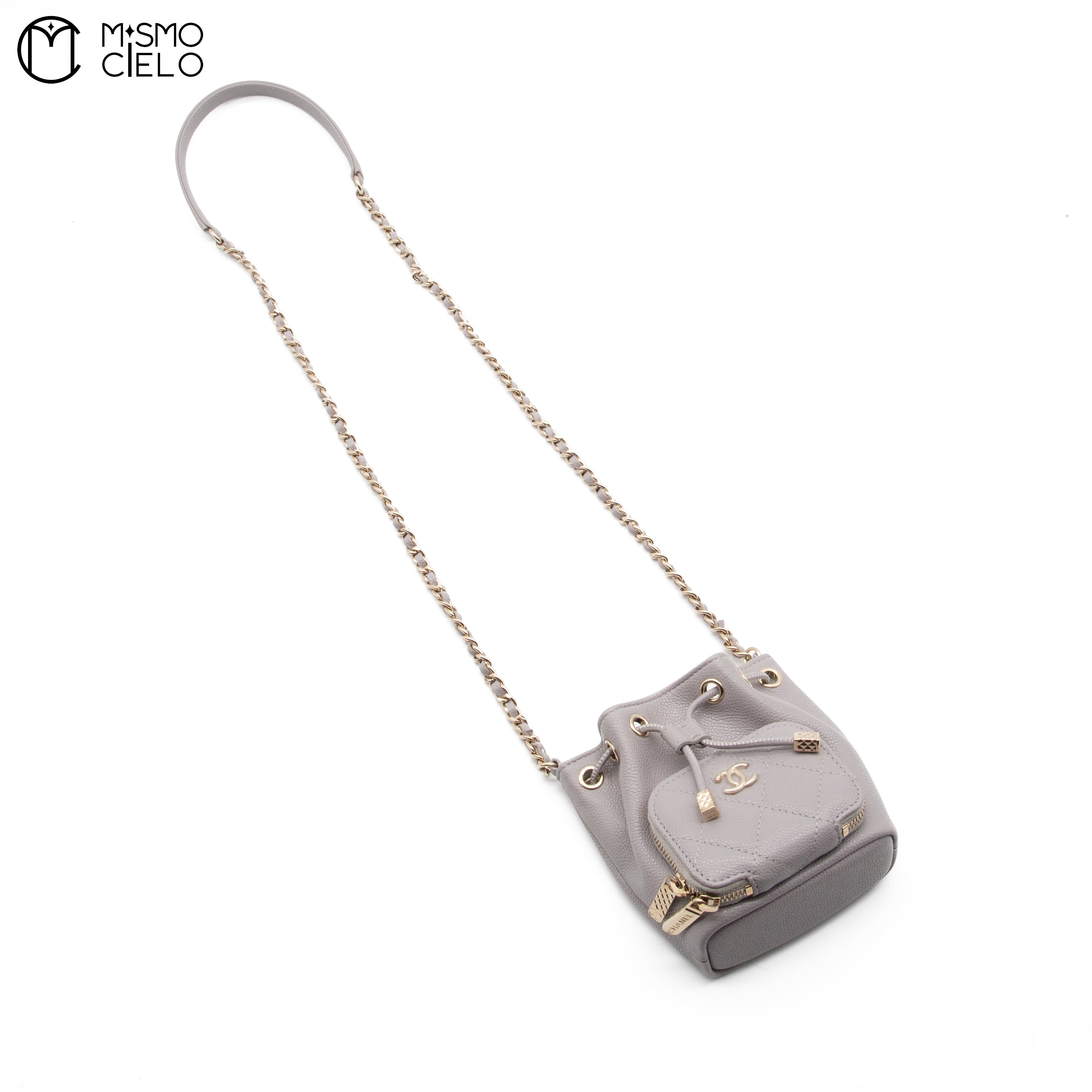 Leather Drawstring Grey Bucket Pouch