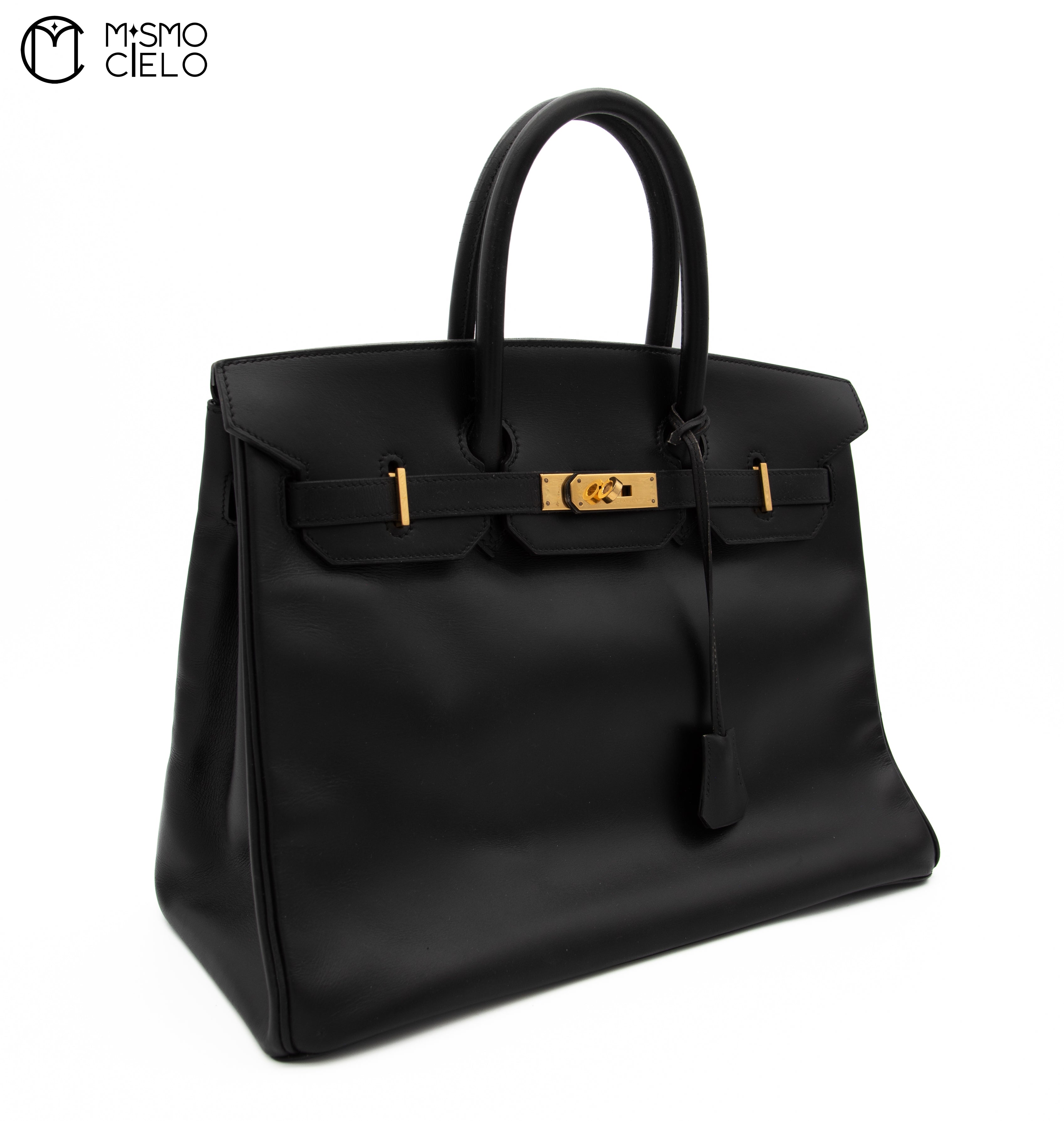 Authenticated Birkin 35 Noir Box Calfskin Leather Handbag – Mismo Cielo