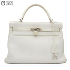 Authenticated Kelly 32 Clemence White Square F Engraved