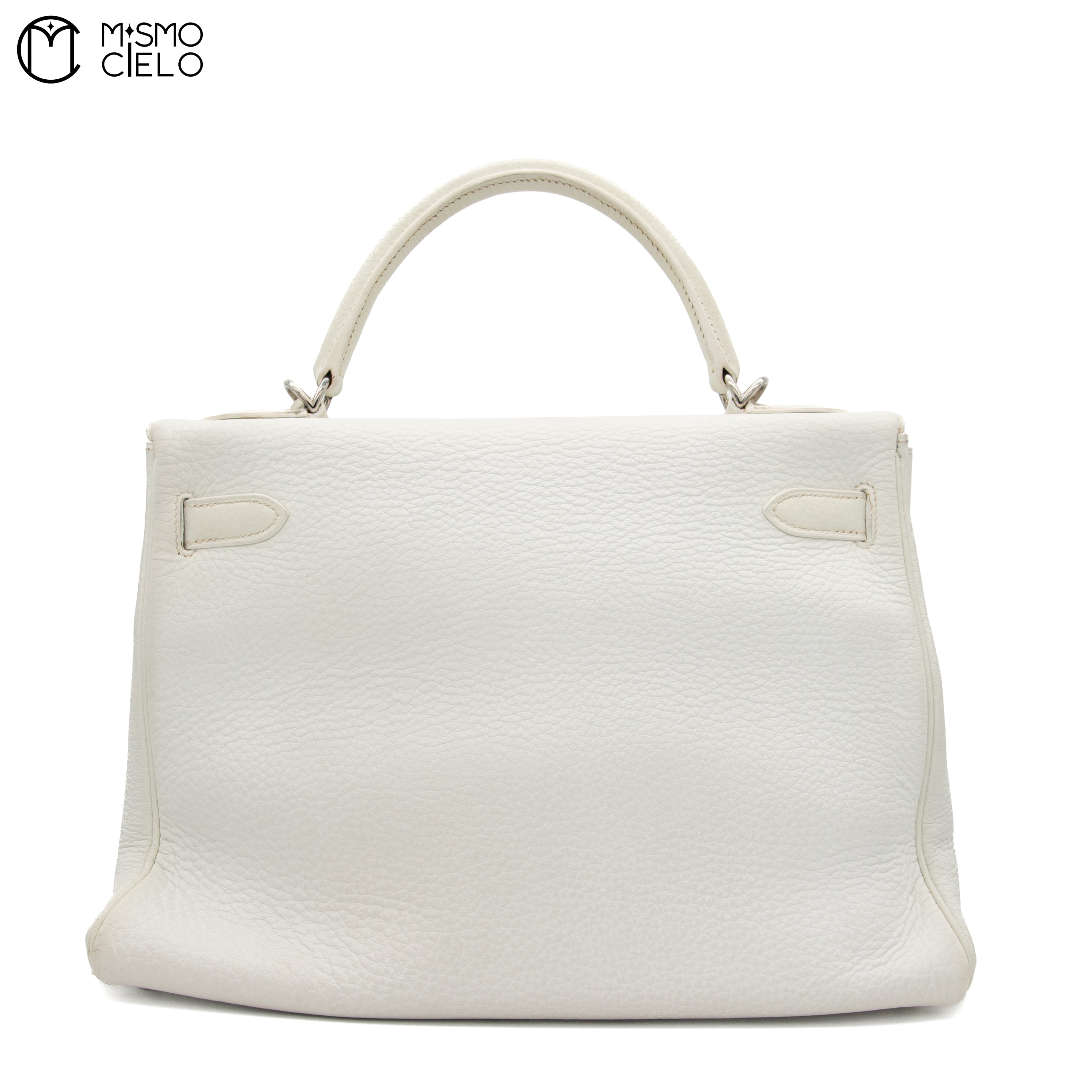 Authenticated Kelly 32 Clemence White Square F Engraved