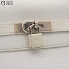 Authenticated Kelly 32 Clemence White Square F Engraved