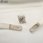 Authenticated Kelly 32 Clemence White Square F Engraved