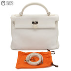 Authenticated Kelly 32 Clemence White Square F Engraved