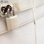 Authenticated Kelly 32 Clemence White Square F Engraved