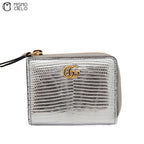 Wallet in Silver Lizard Embossed Leather with Gold Tone GG Logo