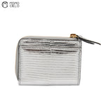 Wallet in Silver Lizard Embossed Leather with Gold Tone GG Logo